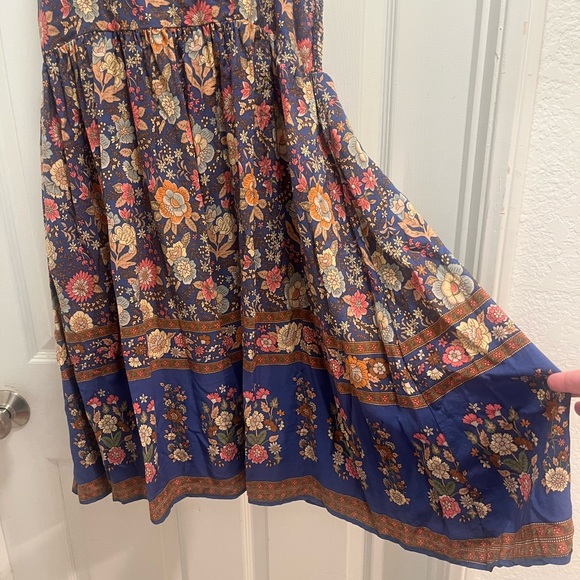 NATURAL LIFE Tricia Mini Dress Cotton Blue Yellow Rose Floral Boho Spring L- EUC - Picture 5 of 12